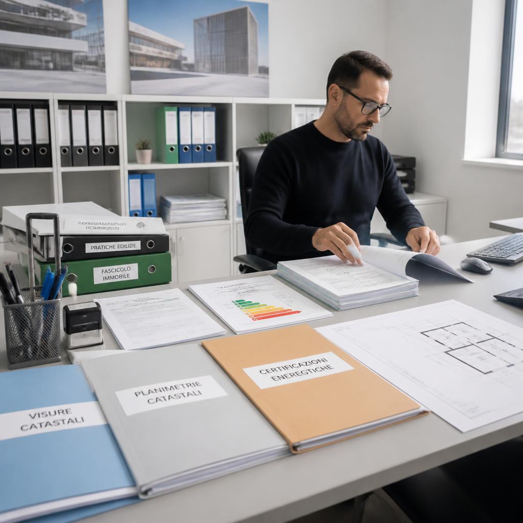 Documenti immobiliari ordinati in un fascicolo sulla scrivania